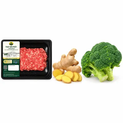 Combo Thịt bò Úc xay Pacow vỉ 250g + Củ gừng tươi gói 100g + Bông cải xanh Đà Lạt 280-350g