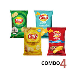 Combo Lay's - 4 gói bánh snack khoai tây nhiều vị 54g