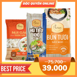 Combo nuffam: Hủ tiếu 250g, bún tươi khô 400g, nui gạo ống dài 350g