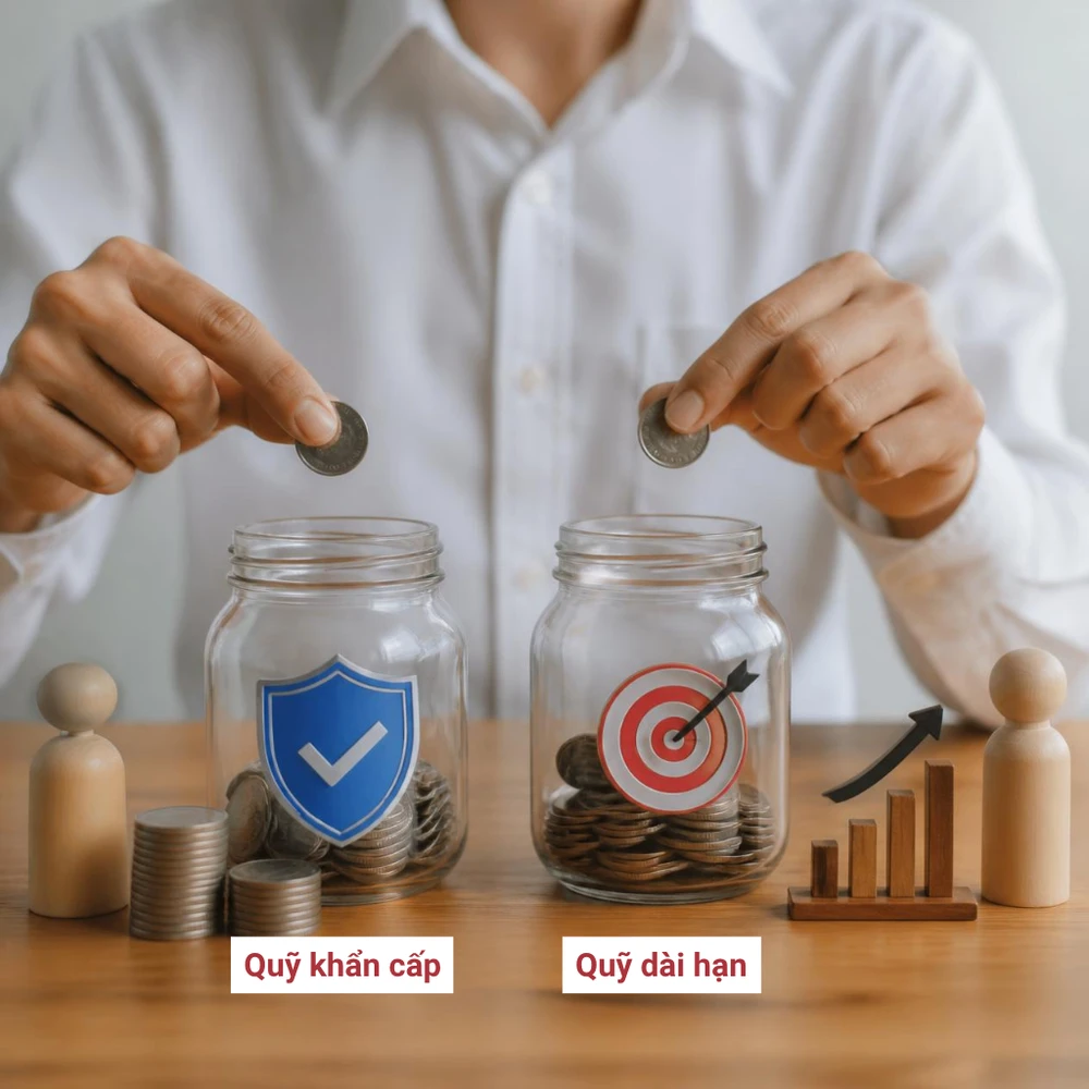 Tách riêng quỹ khẩn cấp và quỹ dài hạn giúp bạn vừa có khoản dự phòng khi cần, vừa bảo vệ mục tiêu tích lũy lâu dài. (Ảnh được tạo bởi AI)