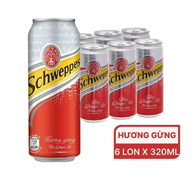 Lốc 6 lon nước soda Schweppes Dry Ginger Ale hương gừng 320ml