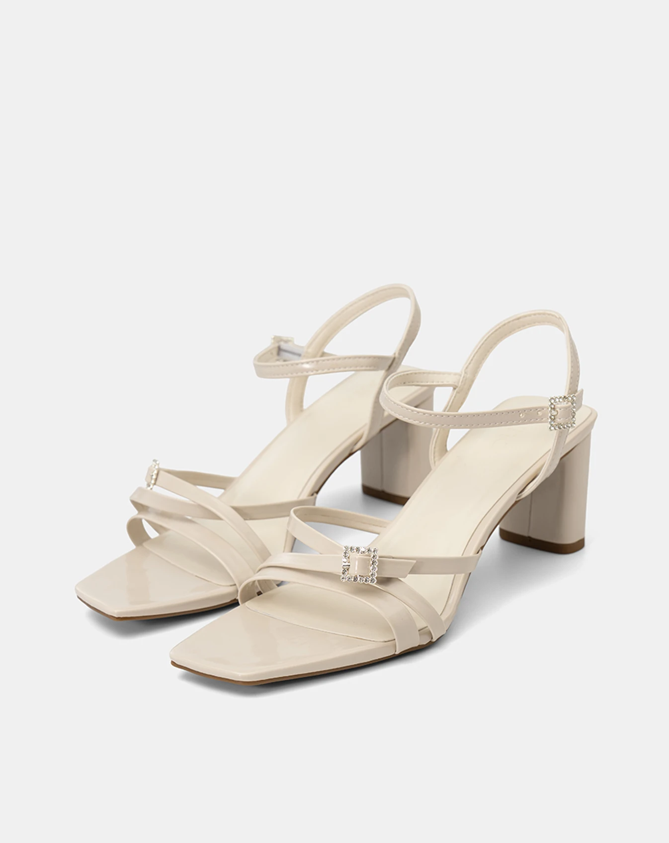 Giày Sandal Gót Vuông Phối Khóa Đá - Image 2