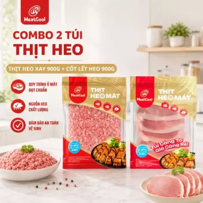 Combo 2 túi cốt lết heo và thịt heo xay Meatcool 900g