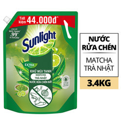 Nước rửa chén trà xanh Sunlight túi 3.4kg (1 Túi)