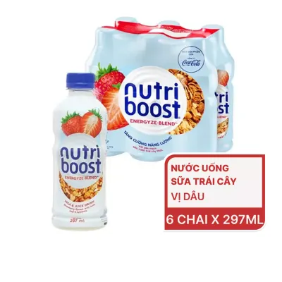 Lốc 6 chai nước sữa trái cây Nutri Boost vị dâu 297ml