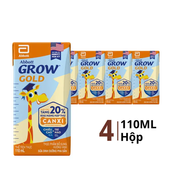 Lốc 4 hộp sữa dinh dưỡng pha sẵn Abbott Grow Gold hương vani 110ml