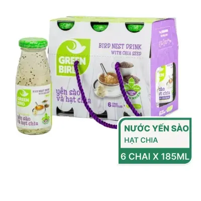 Lốc 6 chai nước yến sào Green Bird hạt chia 185ml