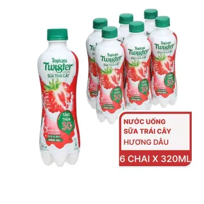 Lốc 6 chai nước uống sữa trái cây Twister hương dâu 320ml
