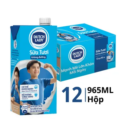 Thùng 12 hộp sữa tiệt trùng Dutch Lady không đường 965ml