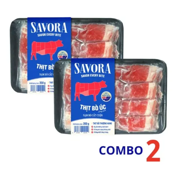 Combo 2 khay nạm bò Úc Savora đông lạnh cắt cuộn 200g