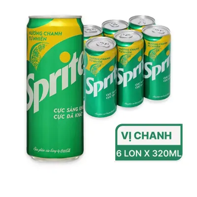 Lốc 6 lon nước ngọt Sprite hương chanh 320ml