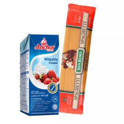 Combo mì spaghetti sốt kem: kem sữa Anchor + mì ý spaghetti San Remo (1 Combo)