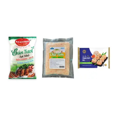 Combo Bún tươi sợi nhỏ Ba Khánh + Chả tôm thác lác tươi Hapi + Chả tôm trứng cá ROE EB