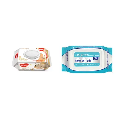 Combo Khăn ướt lau sạch dưỡng ẩm Huggies gói 72 miếng + Khăn ướt cồn 50 miếng Letgreen gói 270g