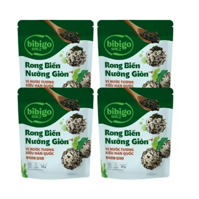 Combo 4 gói rong biển Bibigo nướng giòn vị nước tương 30gx4