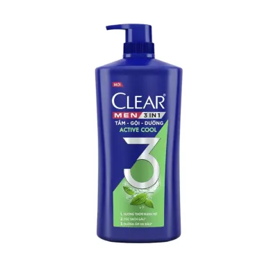 Dầu tắm gội dưỡng nam mát lạnh 3 in 1 Clear chai 630g