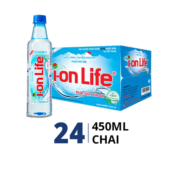 Thùng 24 chai nước uống ion kiềm Ion Life 450ml