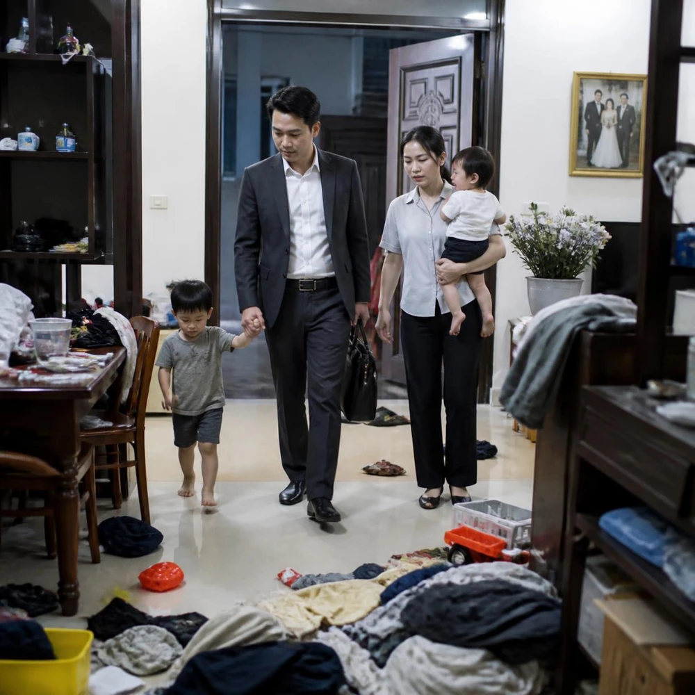 Dấu hiệu cần thuê giúp việc gia đình khi nhà có phụ nữ đi làm toàn thời gian, con nhỏ, người lớn tuổi. (Ảnh được tạo bởi AI)
