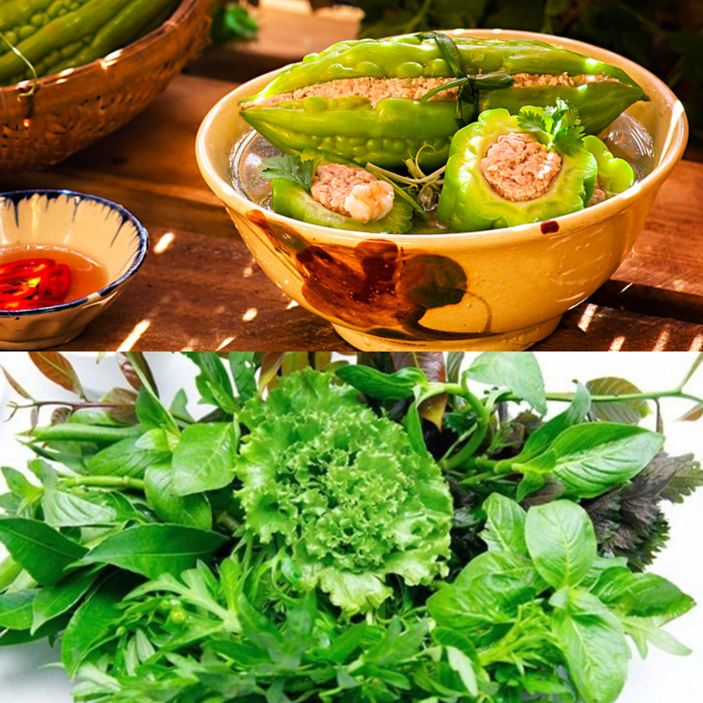 Canh khổ qua và rau sống