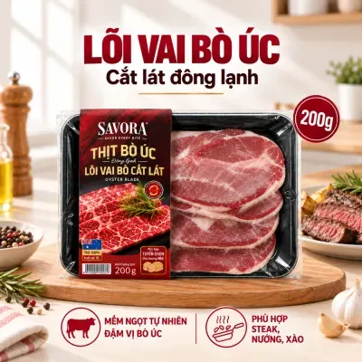 Lõi vai bò Savora Úc cắt lát đông lạnh khay 200g