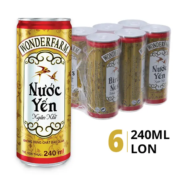 Lốc 6 lon nước yến ngân nhĩ Wonderfarm 240ml