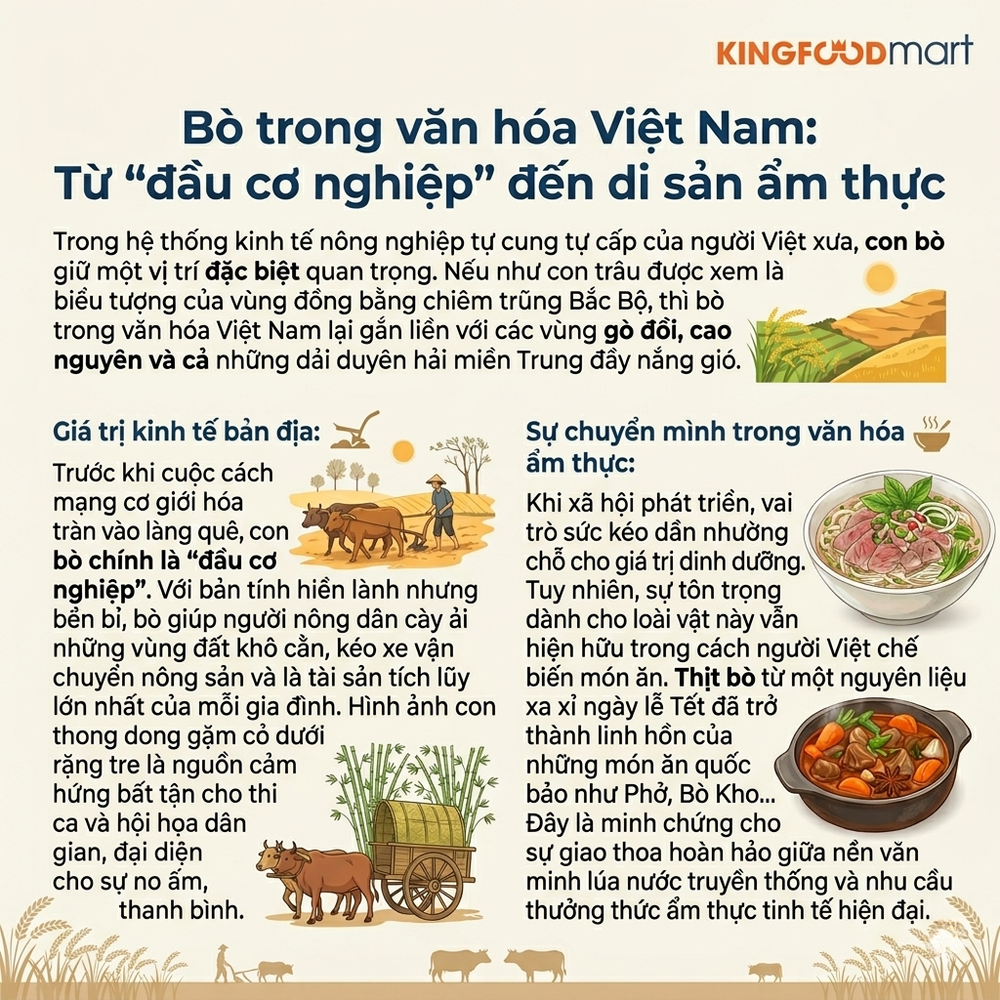 Bò trong văn hóa Việt Nam: Từ "đầu cơ nghiệp" đến di sản ẩm thực