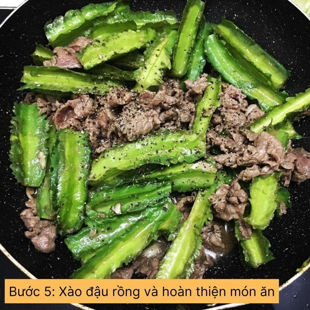 xào đậu rồng và hoàn thiện món ăn