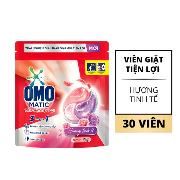 Viên giặt tiện lợi tươi mát túi Omo 30 viên x 10.5g