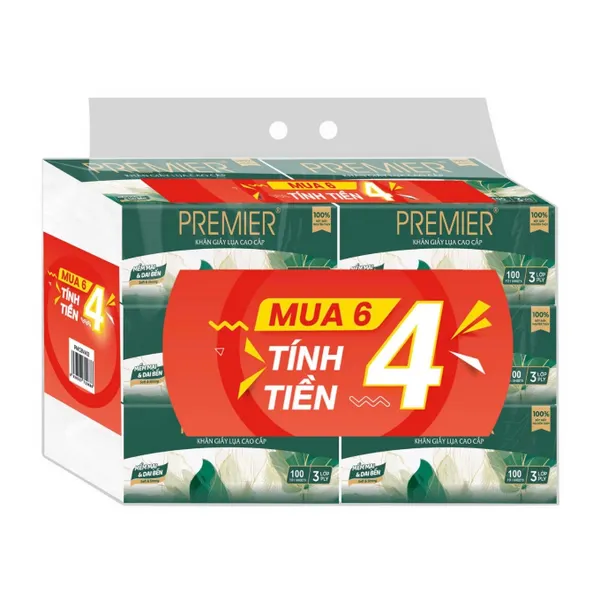 Lốc 4 gói khăn giấy lụa cao cấp Premier 100 tờ 3 lớp