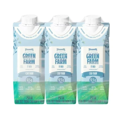 Lốc 3 hộp sữa tươi tiệt trùng Vinamilk Green Farm cao đạm ít béo 250ml