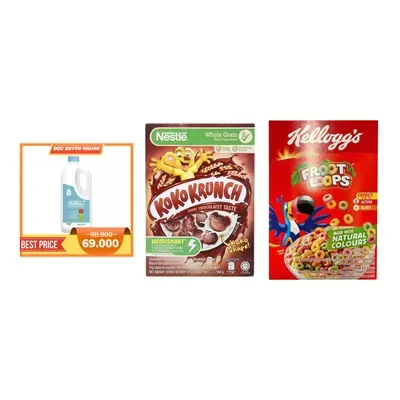 Combo Sữa tươi thanh trùng ít đường + Ngũ cốc ăn sáng Koko Krunch Nestle + Ngũ cốc dinh dưỡng Froot Loops
