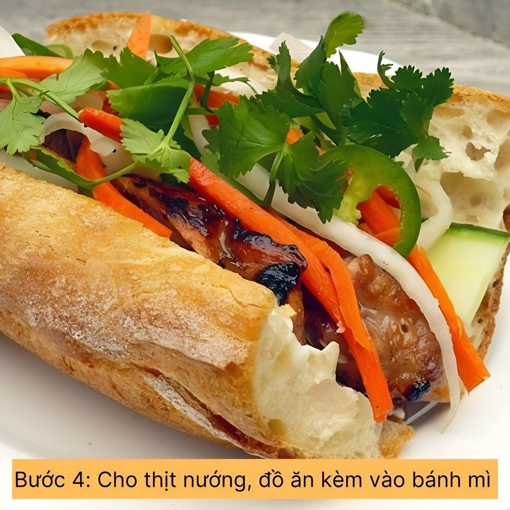 cho thịt nướng đồ ăn kèm vào bánh mì
