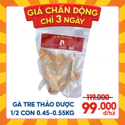Gà tre thảo dược 1/2 con LK gói 0.45-0.55KG (1 Gói)