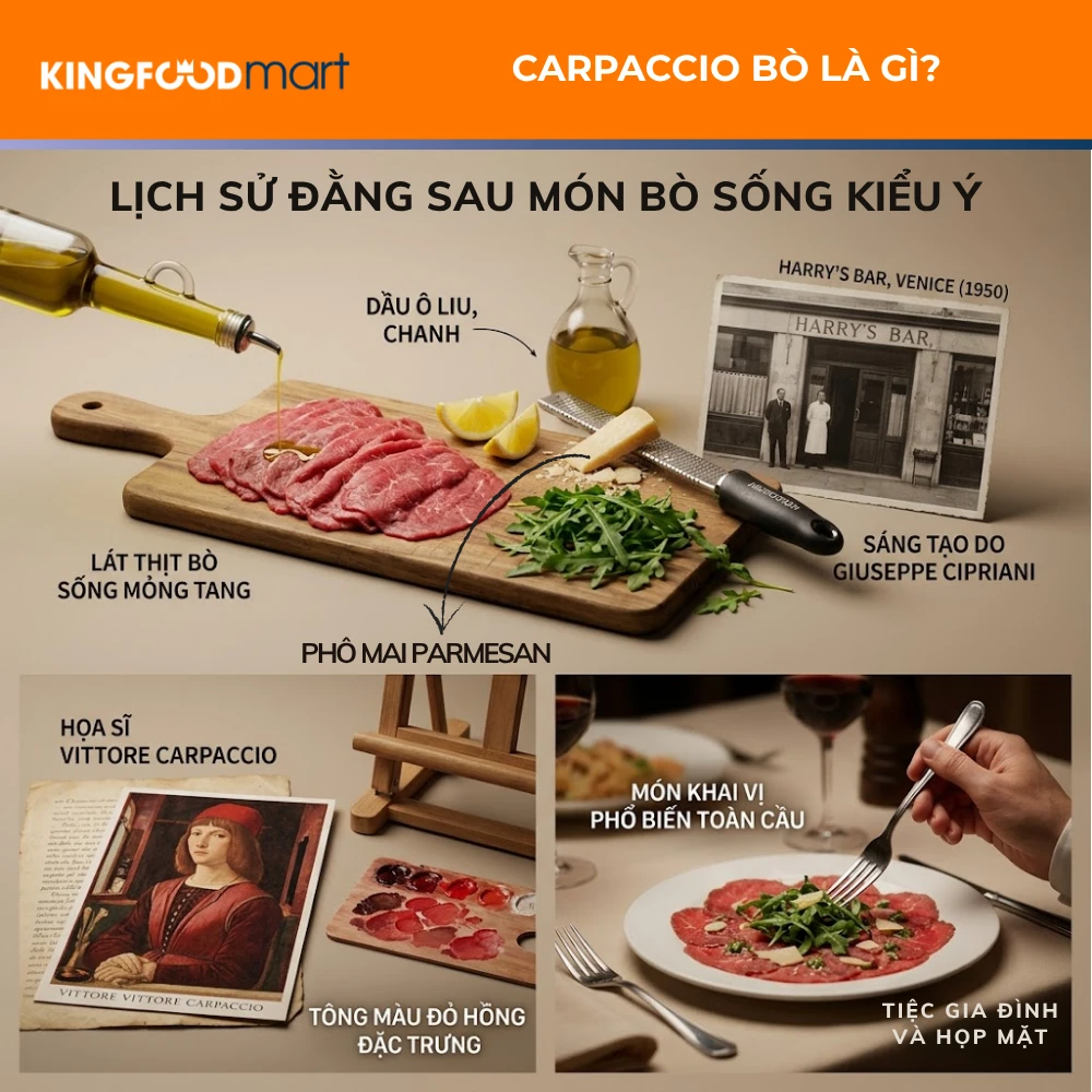 Carpaccio bò được ví như một tác phẩm hội họa của ẩm thực Ý.