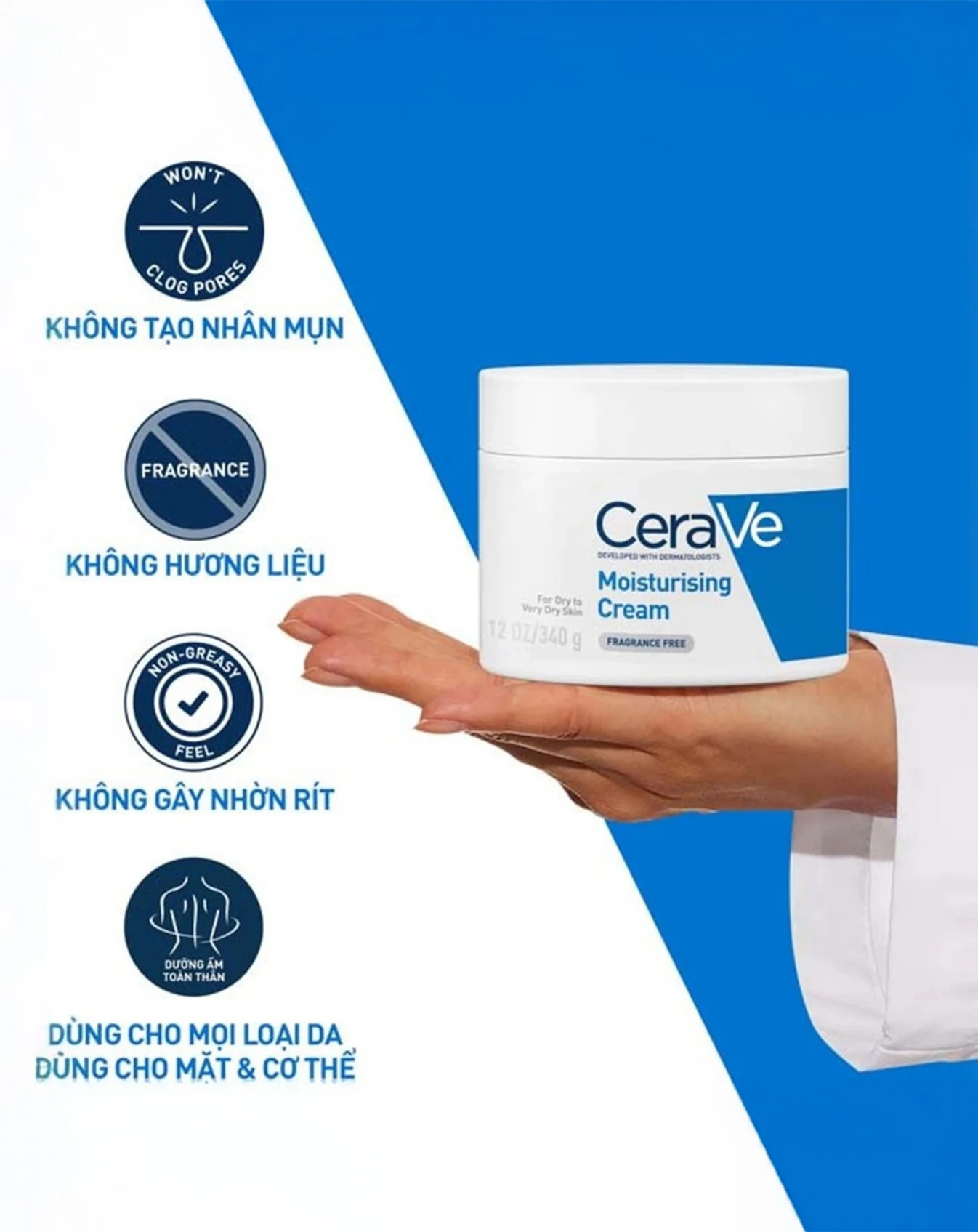 Kem Dưỡng Cerave Moisturising Cream Cho Da Khô Đến Rất Khô 340g KDD027 - Image 2