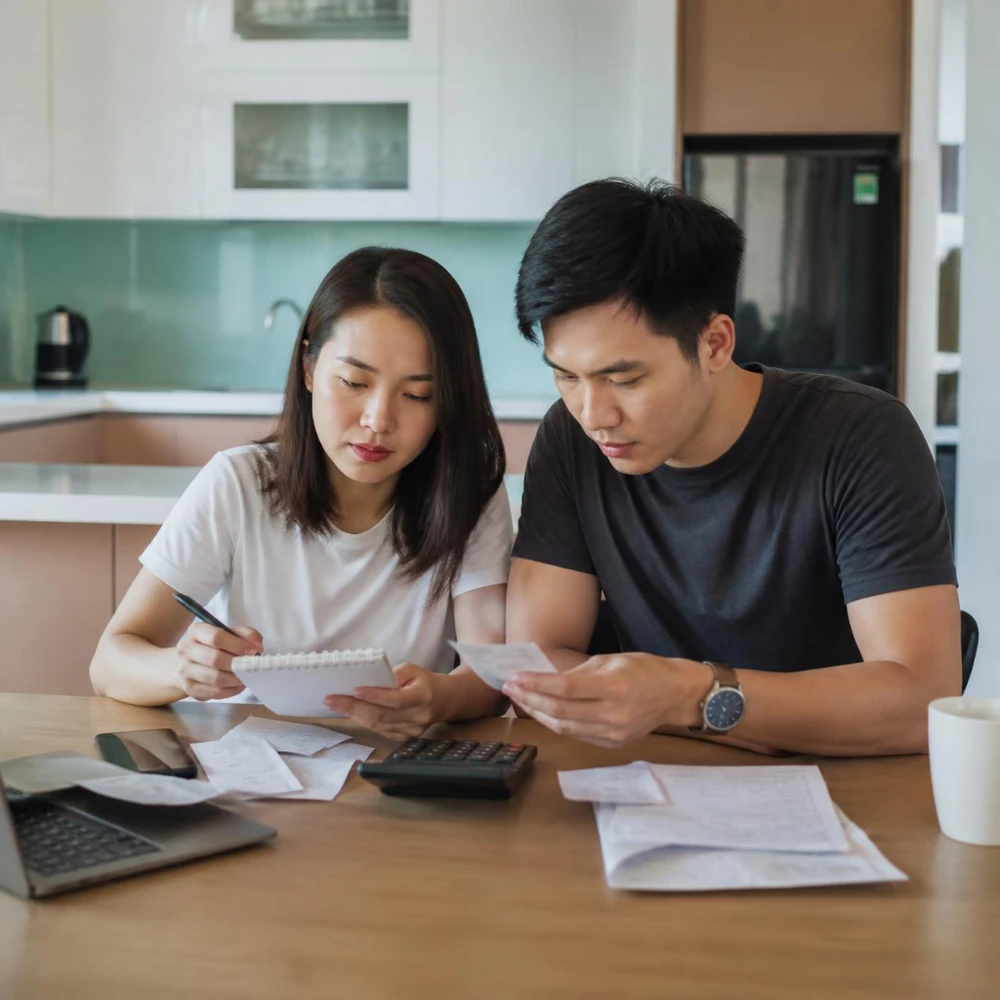 Cả nhà ngồi lại cùng nhau nhìn lại dòng tiền, cùng đặt mục tiêu, cùng khen ngợi và điều chỉnh. (Ảnh được tạo bởi AI) 