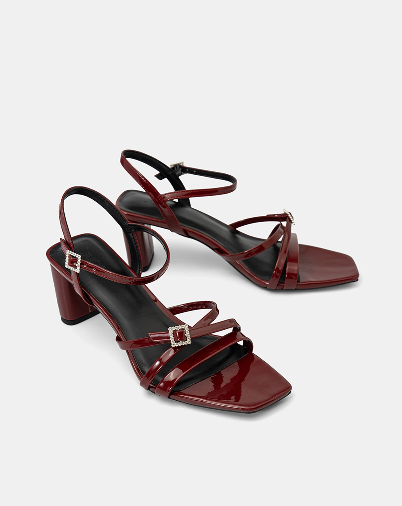 Giày Sandal Gót Vuông Phối Khóa Đá - Image 5