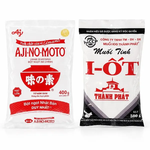 Combo Bột ngọt Ajinomoto gói 400g + Muối tinh IOD Thành Phát gói 500g