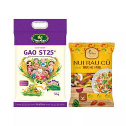 Combo Gạo thơm ST25+ Vua Gạo 5kg và Nui rau củ Nuffam 350g
