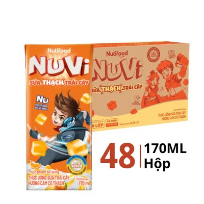 Thùng 48 hộp sữa trái cây Nuvi hương cam có thạch 170ml