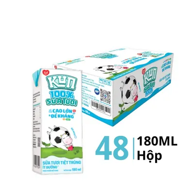Thùng 48 hộp sữa tươi tiệt trùng Kun ít đường 180ml