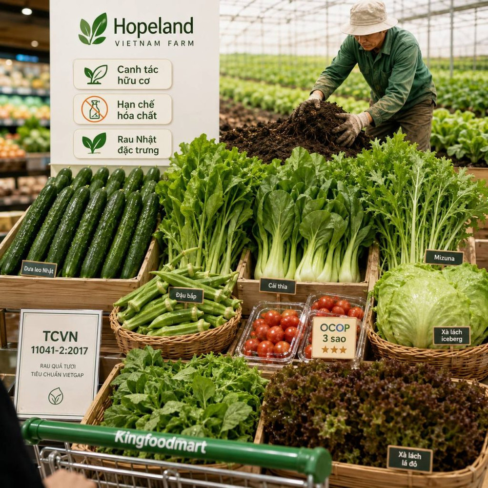 Công ty TNHH Nông Nghiệp Miền Đất Hy Vọng Việt Nam (Hopeland Vietnam Farm): Rau hữu cơ trong nhóm Tick Xanh Kingfoodmart
