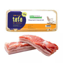 Combo ba rọi heo 500g và trứng gà Tafa 70g hộp 10 quả 