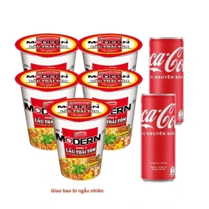 Combo thức đêm: 5 ly mì mordern lẩu thái tôm và 2 nước ngọt coca cola vị nguyên bản