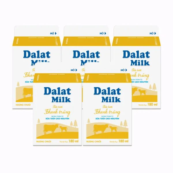 Combo 5 sữa tươi thanh trùng Đà Lạt Milk hương chuối hộp 180ml - Chuỗi siêu thị thực phẩm tươi ngon, chất lượng Kingfoodmart
