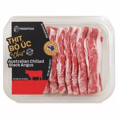 Ba chỉ bò Black Angus Úc cắt lát Freshfoco khay 225g