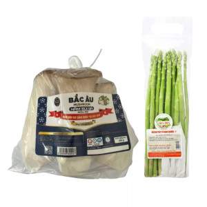 Combo Măng tây xanh VietGap loại 1 gói 250g & Nấm đùi gà hữu cơ Bắc Âu gói 250g