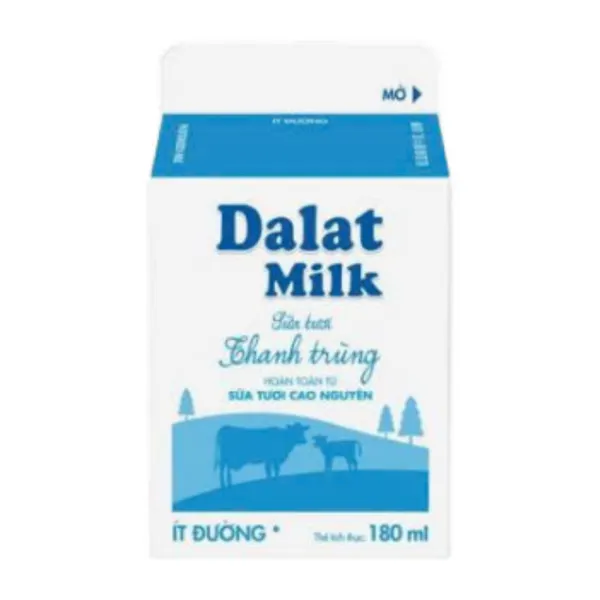 Sữa tươi thanh trùng ít đường Đà Lạt Milk hộp 180ml