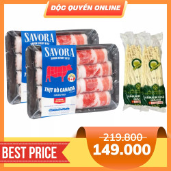 Combo 2 khay ba chỉ bò Canada 250g và 2 gói nấm kim châm hữu cơ VN 150g