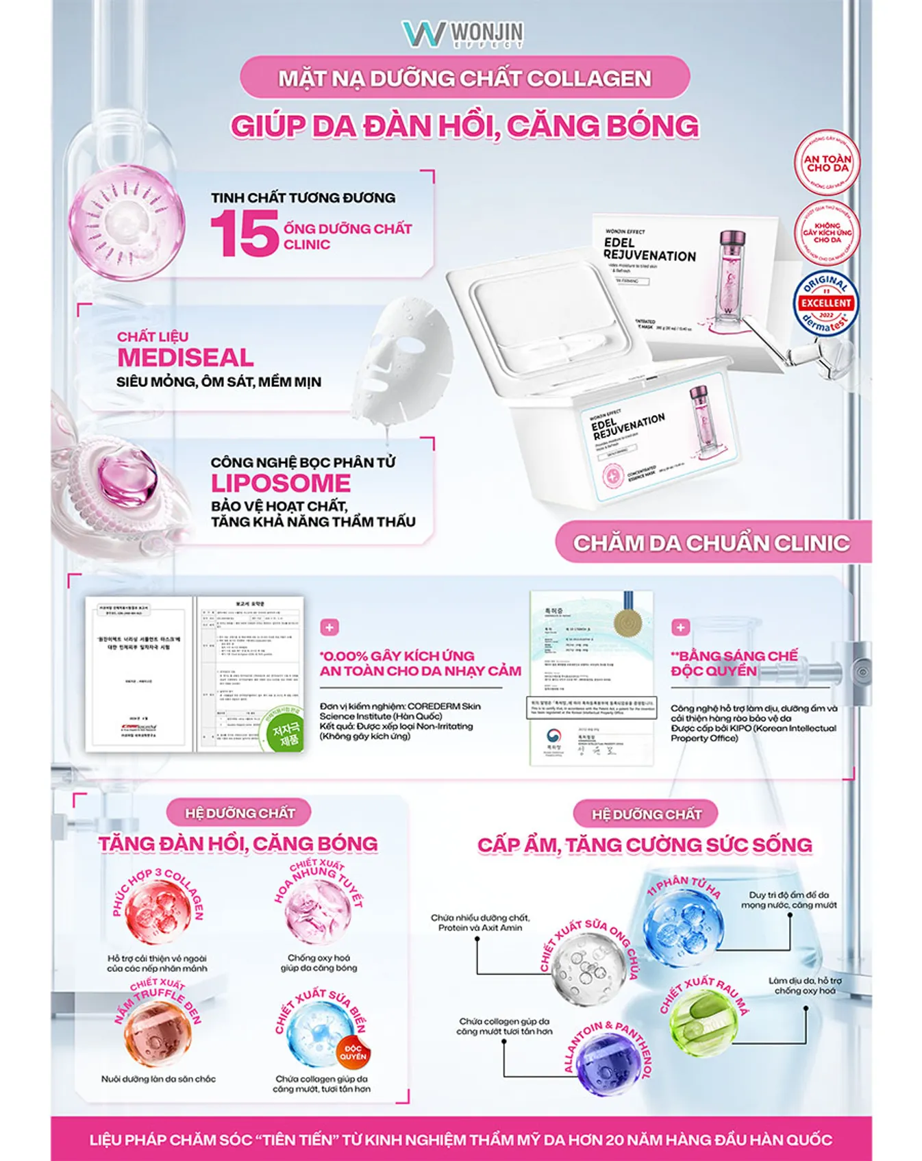 Hộp 30 Mặt Nạ Giúp Dưỡng Da Chuẩn Clinic Mỗi Ngày WonJin Effect Mask 350g - Hồng trẻ hoá - Image 2